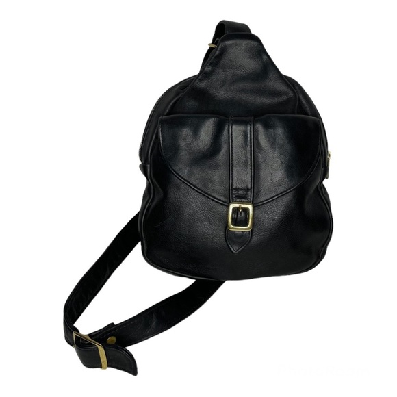 Vintage black leather single strap purse sling bag backpack - Picture 1 of 7